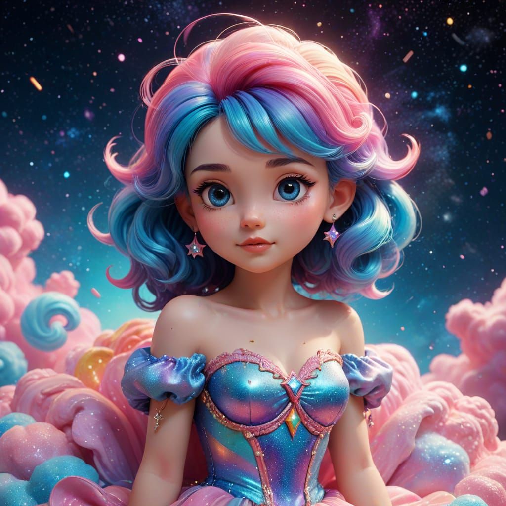 Chibi Space Princess on Moon in Cotton Candy Nebula