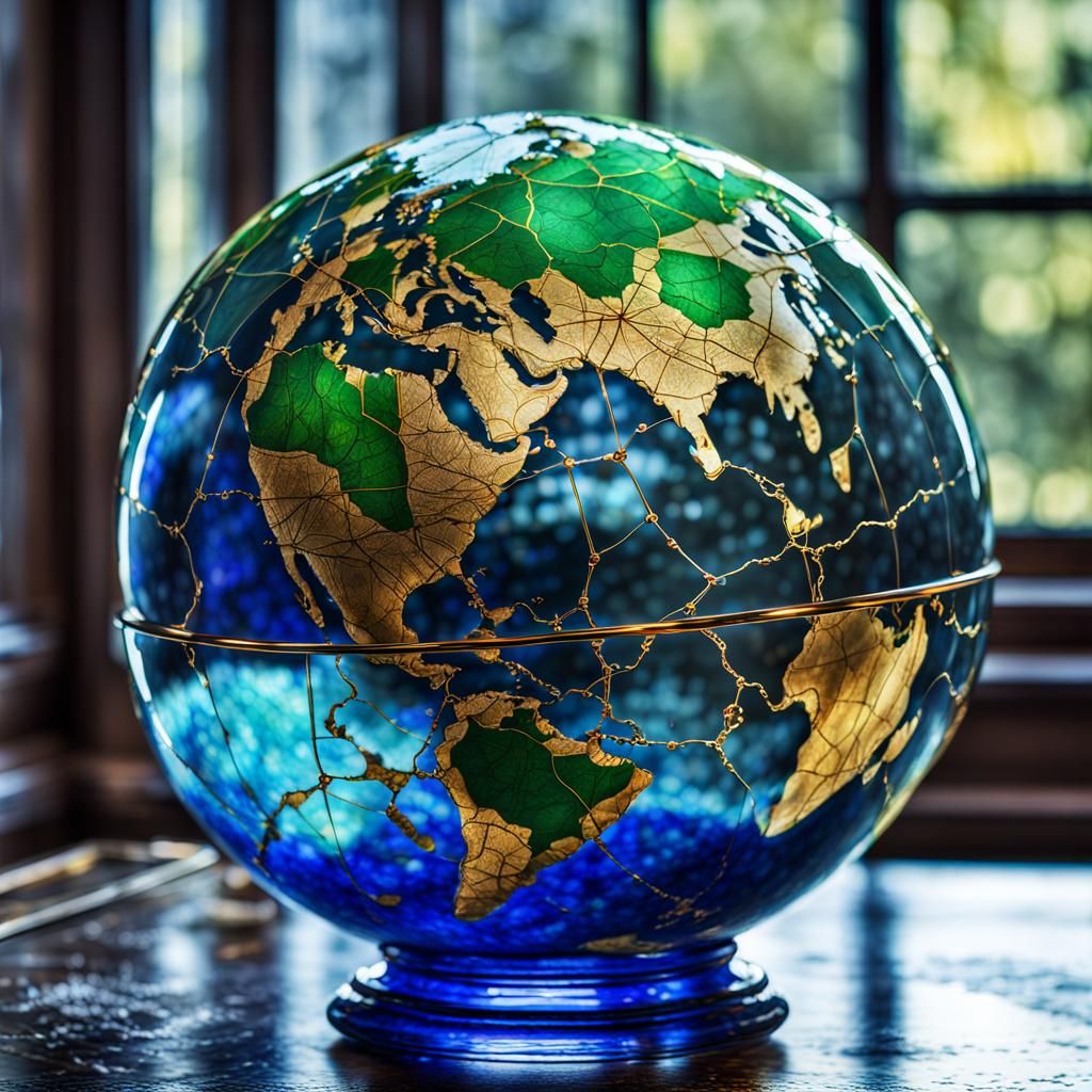 Kintsugi Repaired Glass Globe with Gold