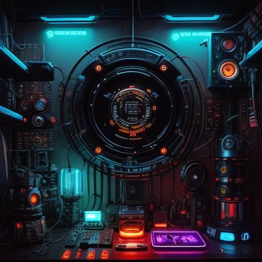 a robot made of analog stereo equipment, digital artital art