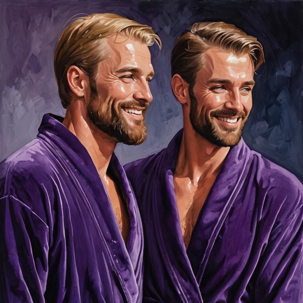 Nordic Men in Velvet Bathrobes as Impasto Painting