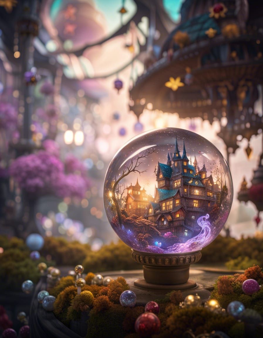 Fairy Town in Glass Bulb, Fantasycore Art