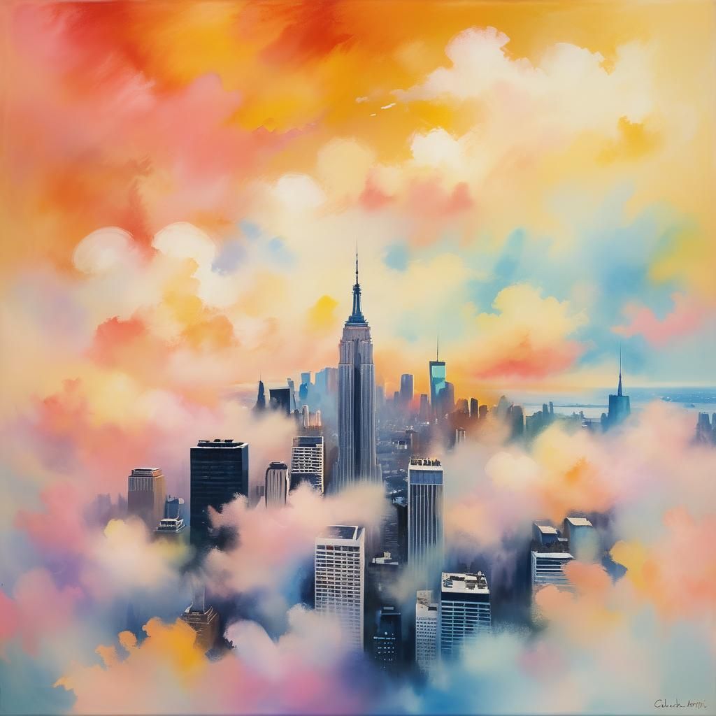 Impressionist Cityscape: Aerial View of Blended Skylines