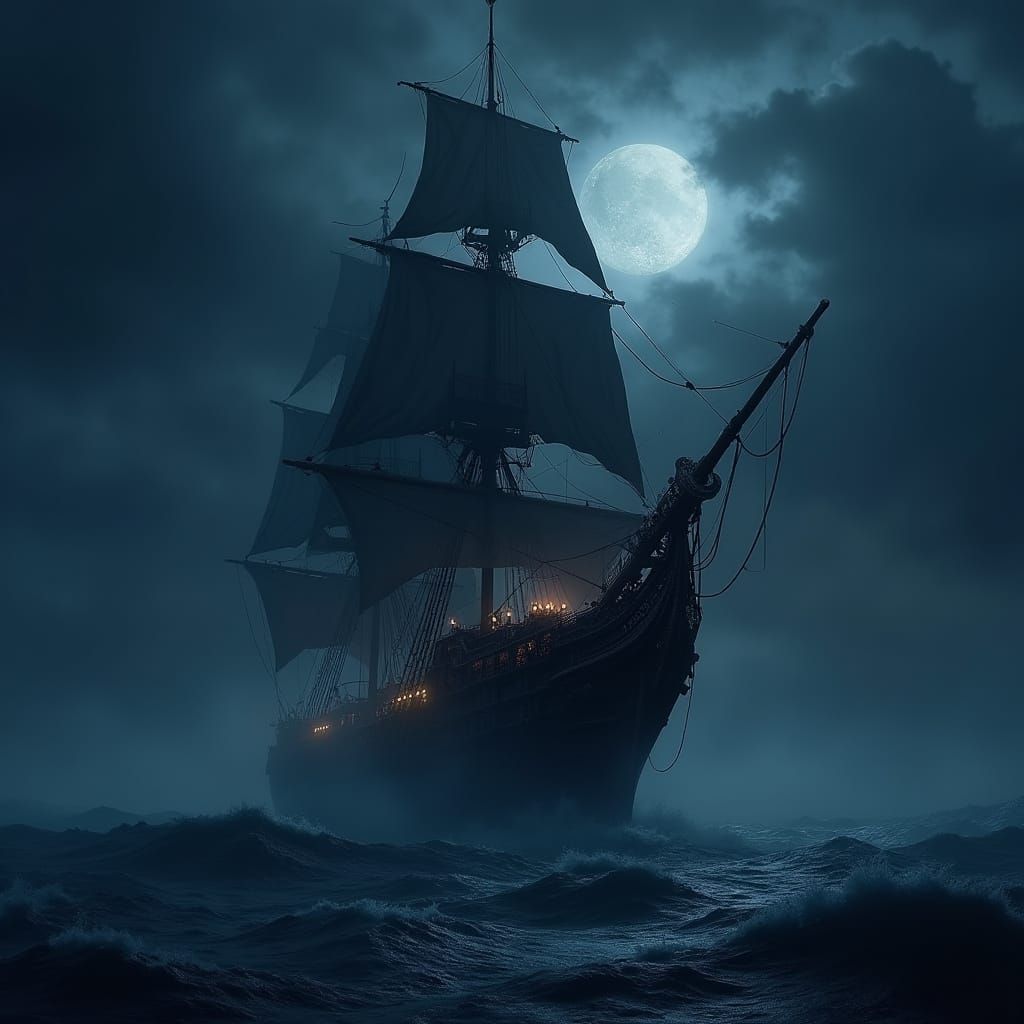 Mysterious Dark Ship Rises from Stormy Sea