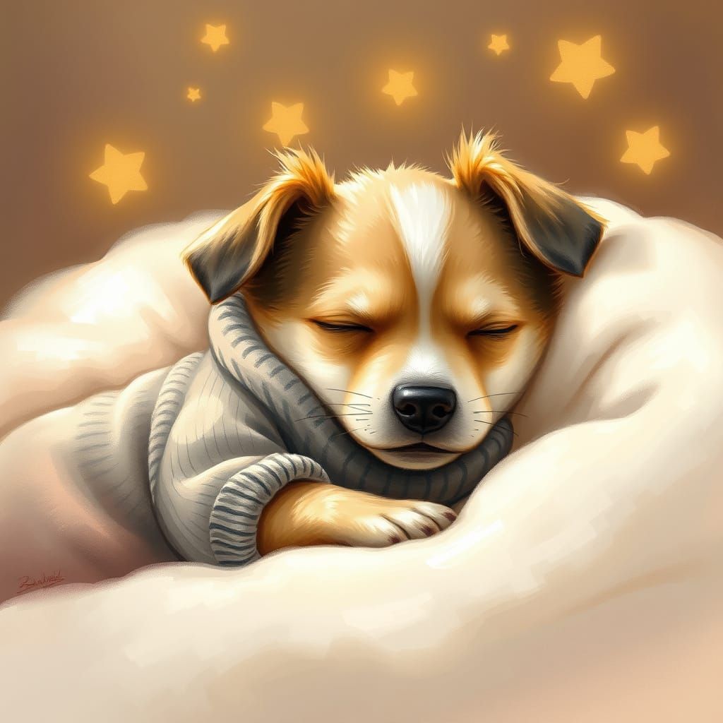 Sleeping Dog in Sweater: Beatrix Potter Style