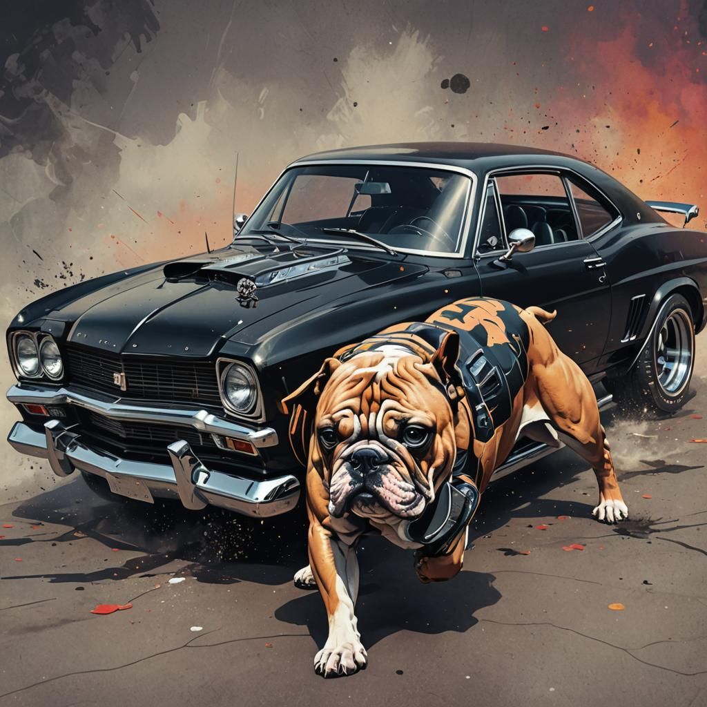 Retro-Futuristic Muscle Car Driven by Bulldog