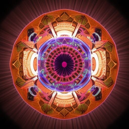 Translucent 3D Crystal Mandala with Aurora Borealis