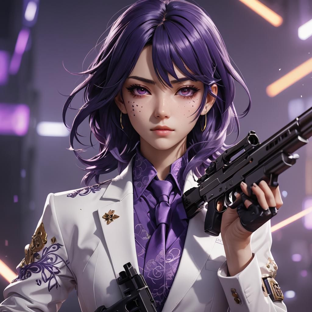 Anime Girl with Scar Holding Gun in 3D Render