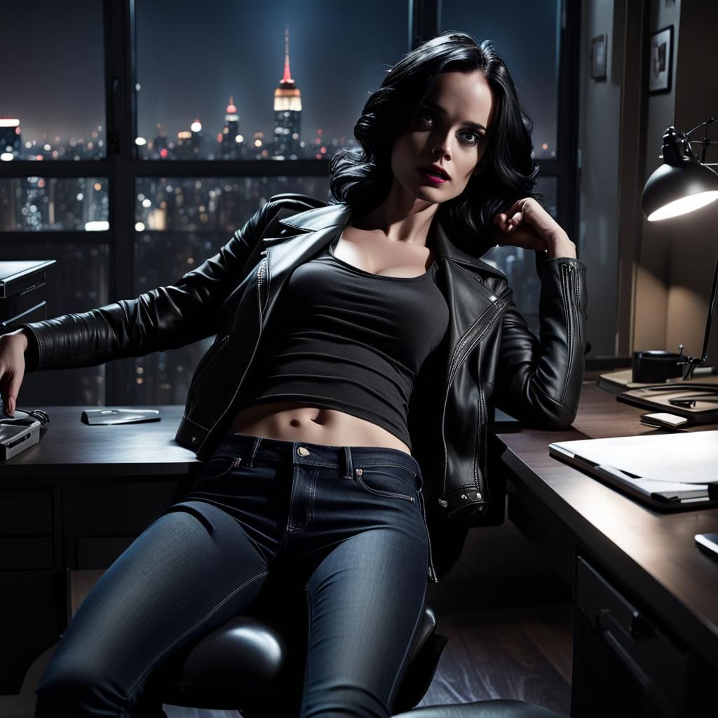 Jessica Jones in Noir Atmosphere at Work