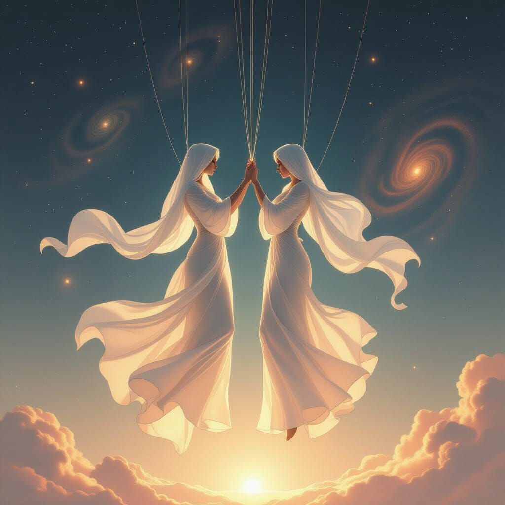 Ethereal Beings in Cosmic Dance: Minimalist Digital Art