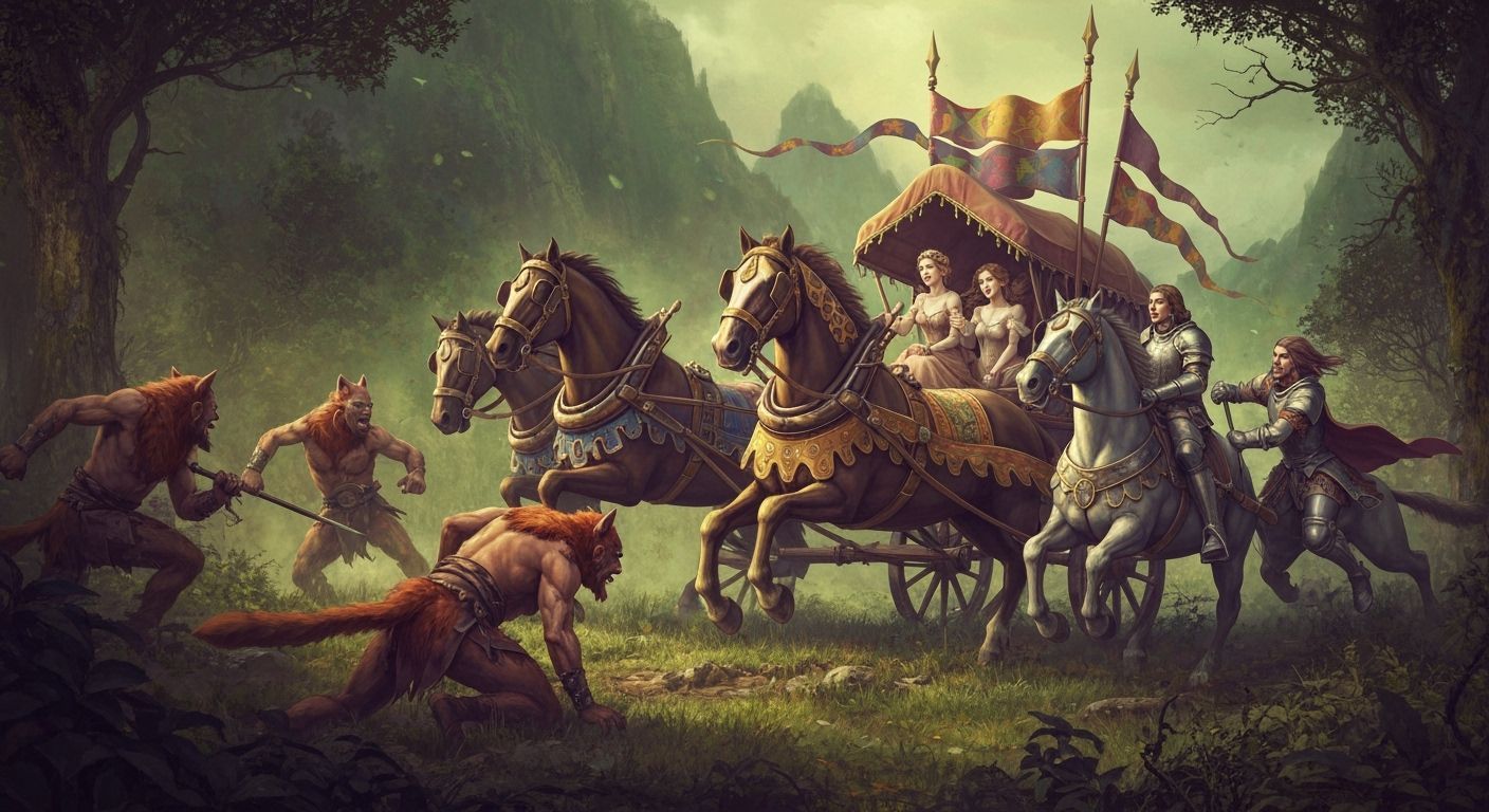 Satyrs Ambush Wagon in Dark Mountain Forest