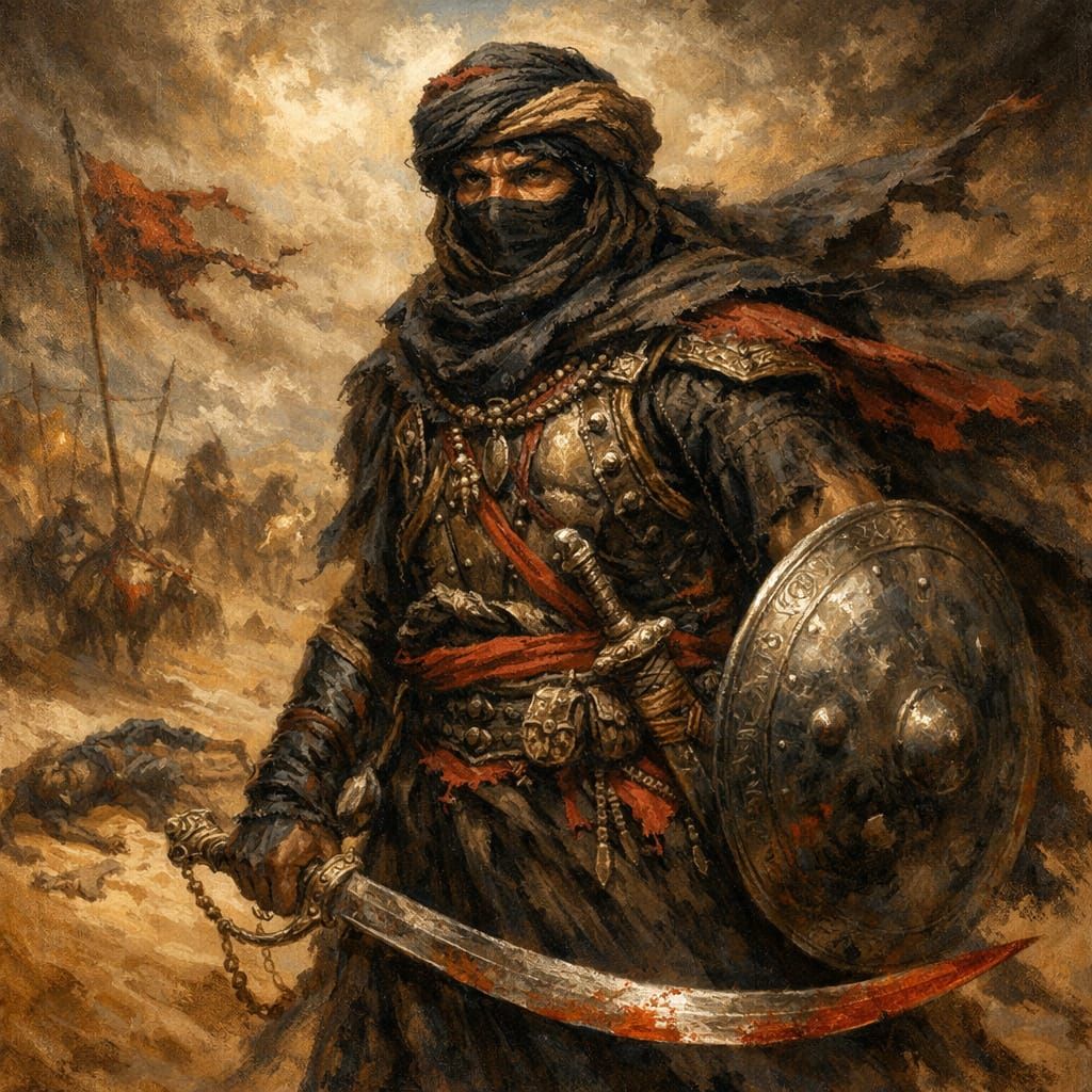 Dramatic Painting of a Desert Warrior