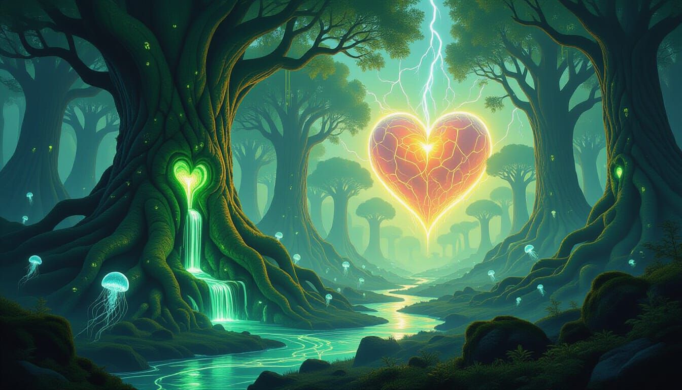 Biomechanical Forest with Liquid Light and Heart Mountain