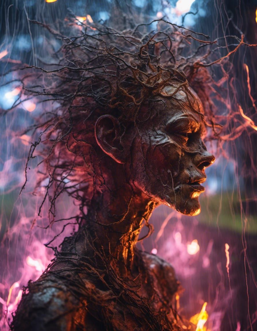 Ethereal Ghostly Figure with Fiery Eyes