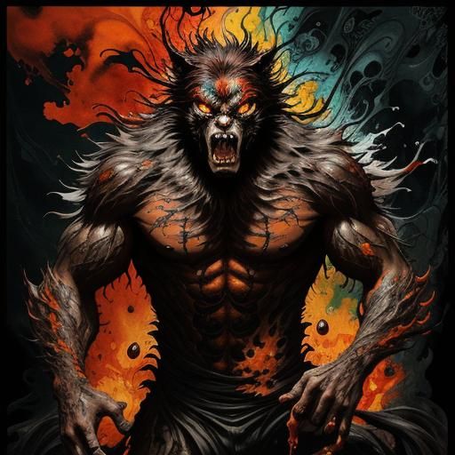 Enraged Ghost Werewolf in Liquid Ink Style