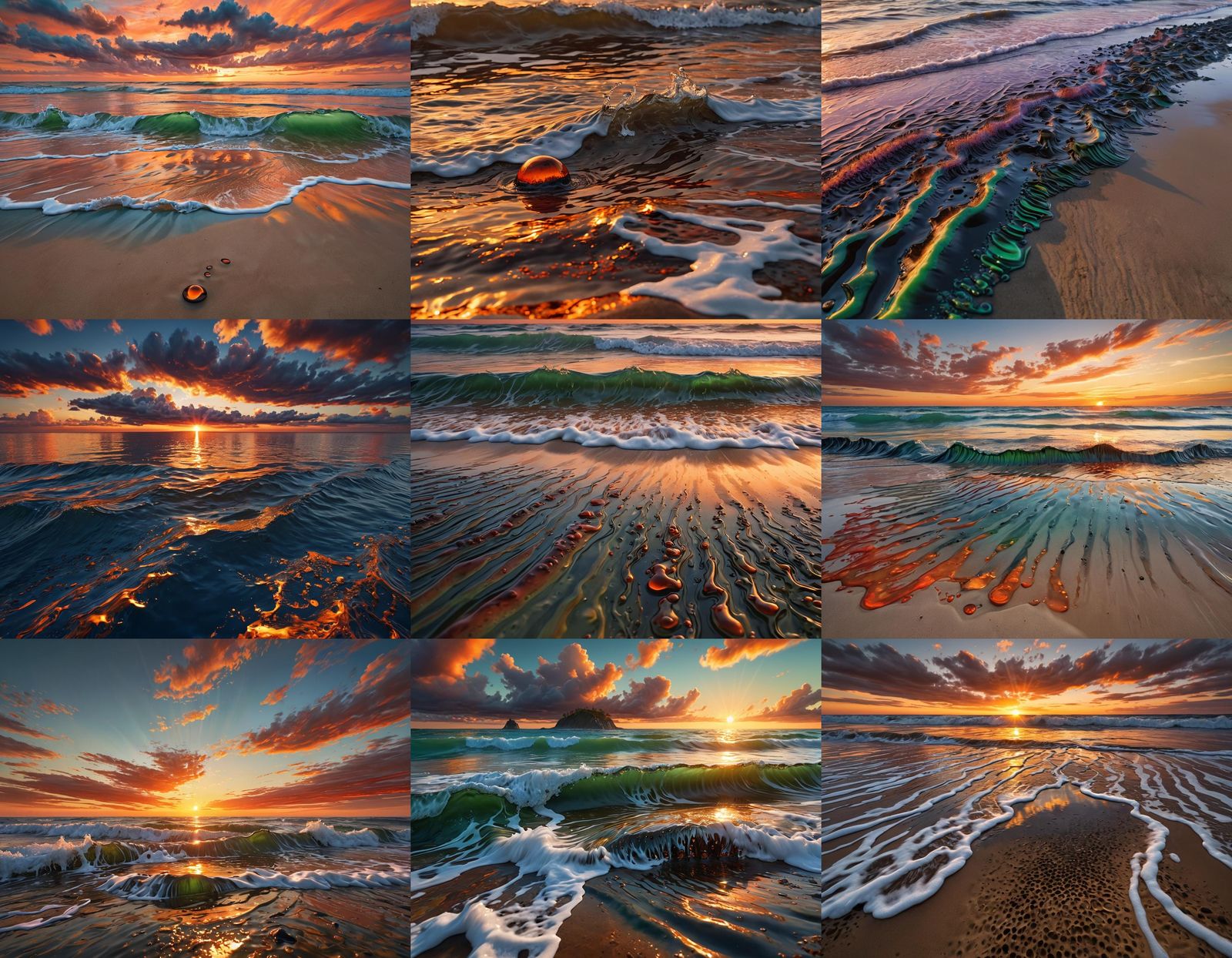 Sunset Beach with Ferrofluid Waves