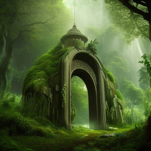 Magical Portal to Another Realm in Green Forest