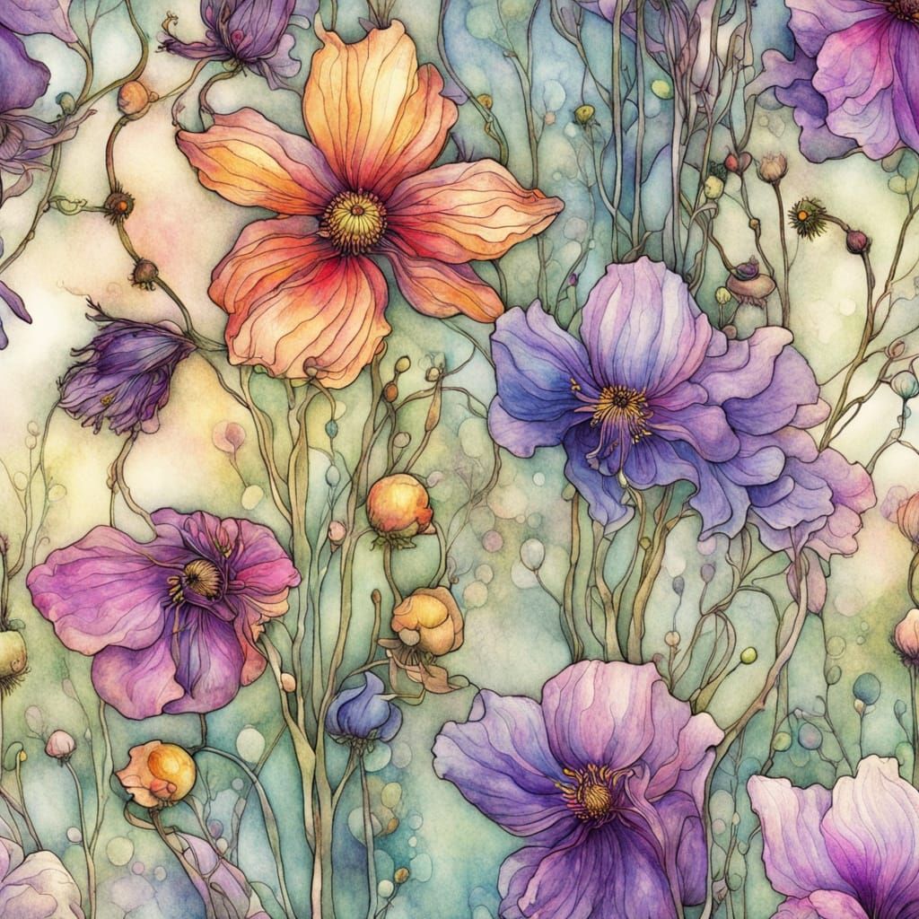 Detailed Wildflower in Watercolour Digital Illustration