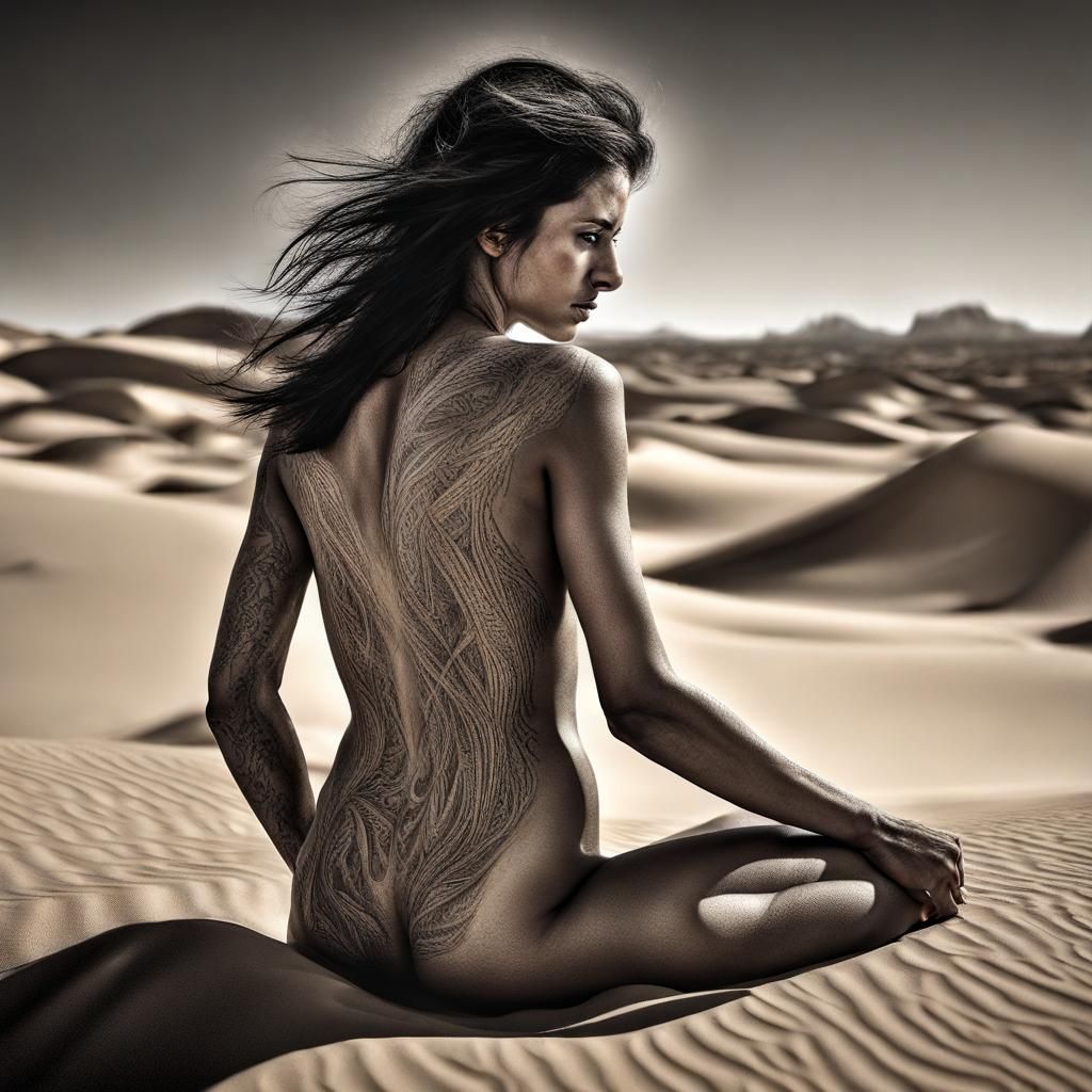 Striking Desert Nude Portrait in Hyperrealistic Style