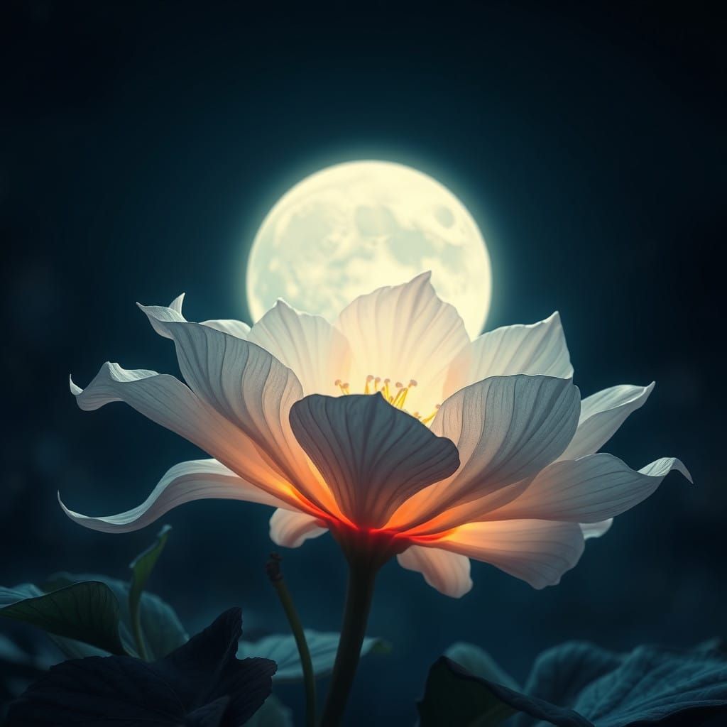 Luminous Moonflower Blooms in Ethereal Moonlight