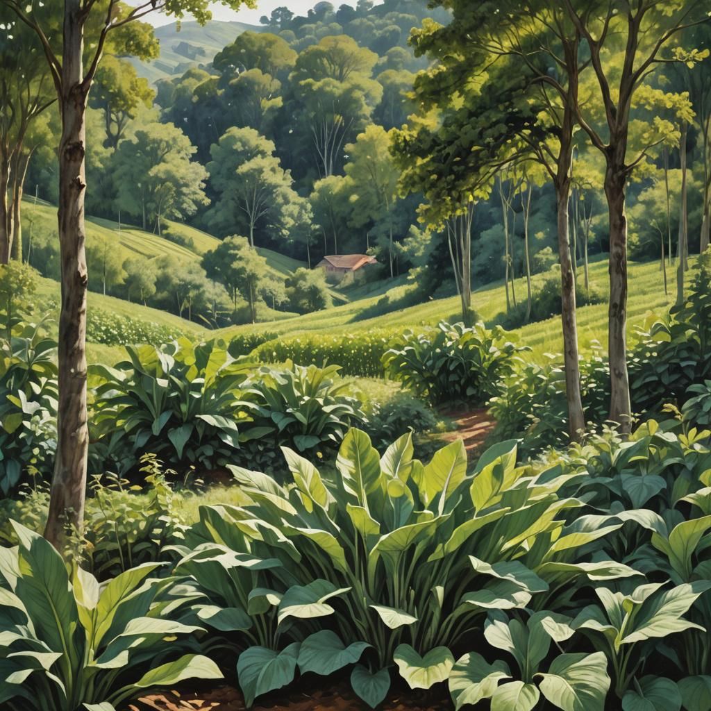 Lush Plantain Trees in Rows: An Agrarian Landscape