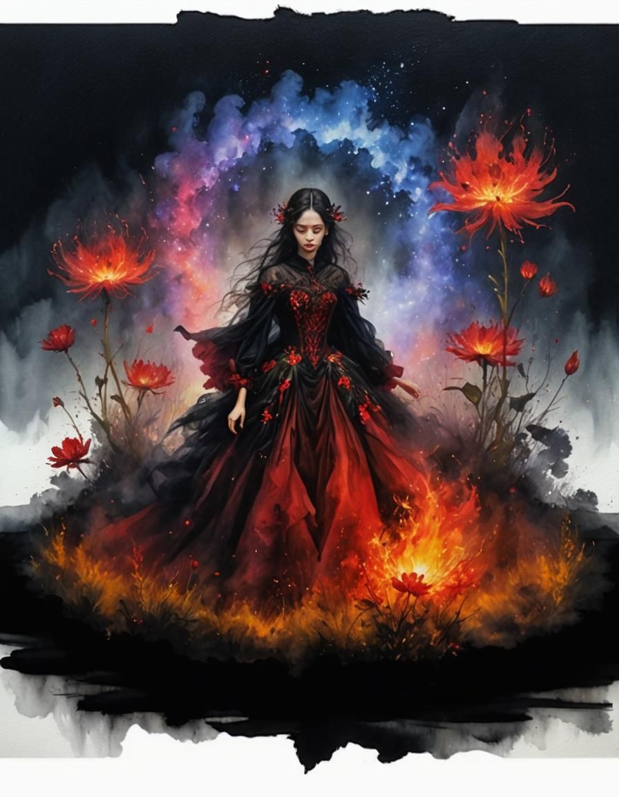 Oil Painting Portrait of a Powerful and Majestic Fire Sorcer...
