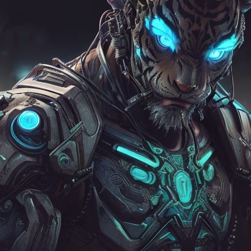 Cyberpunk Tiger in Neon Cityscape