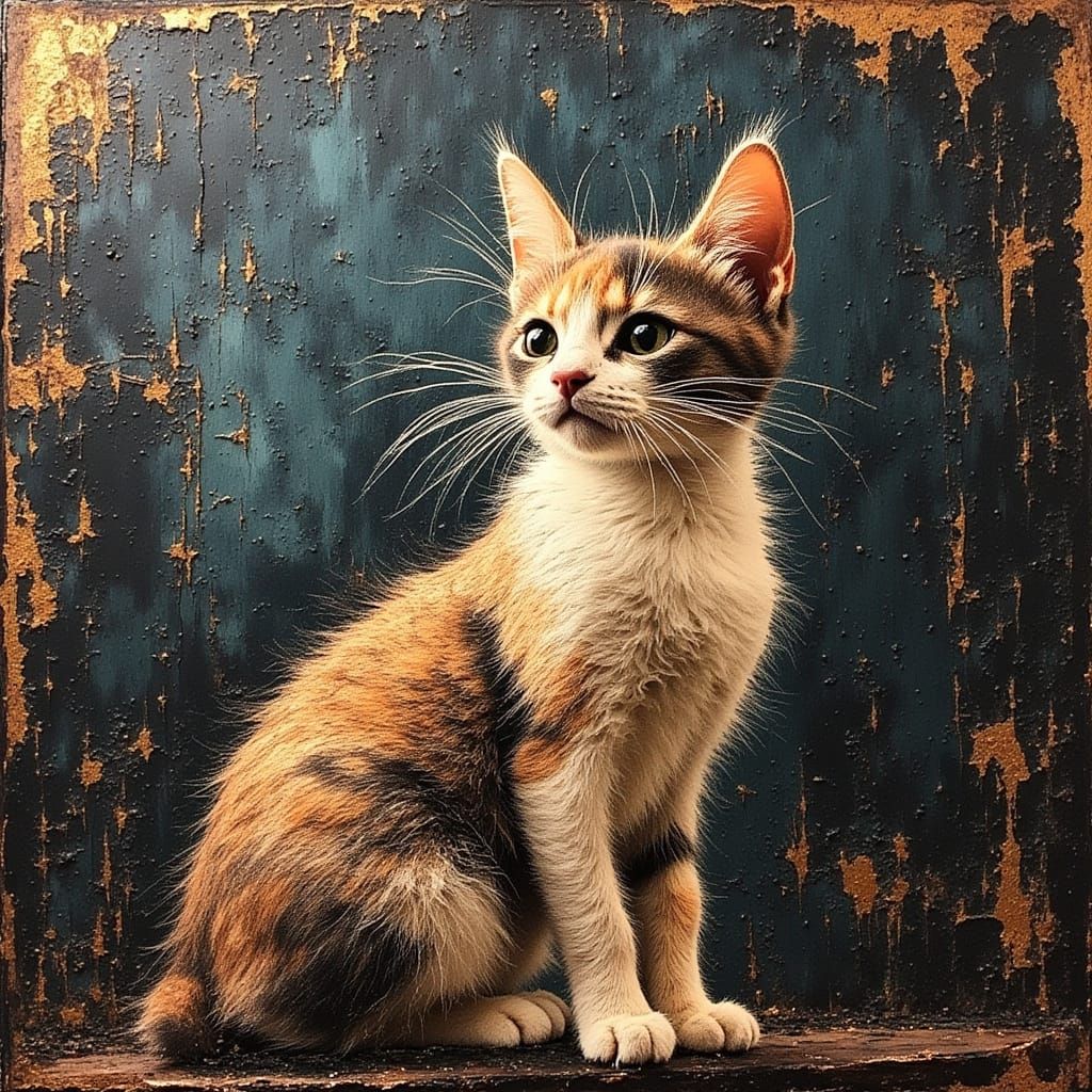 Grungy Pearl Cat with Oil Painting Textures