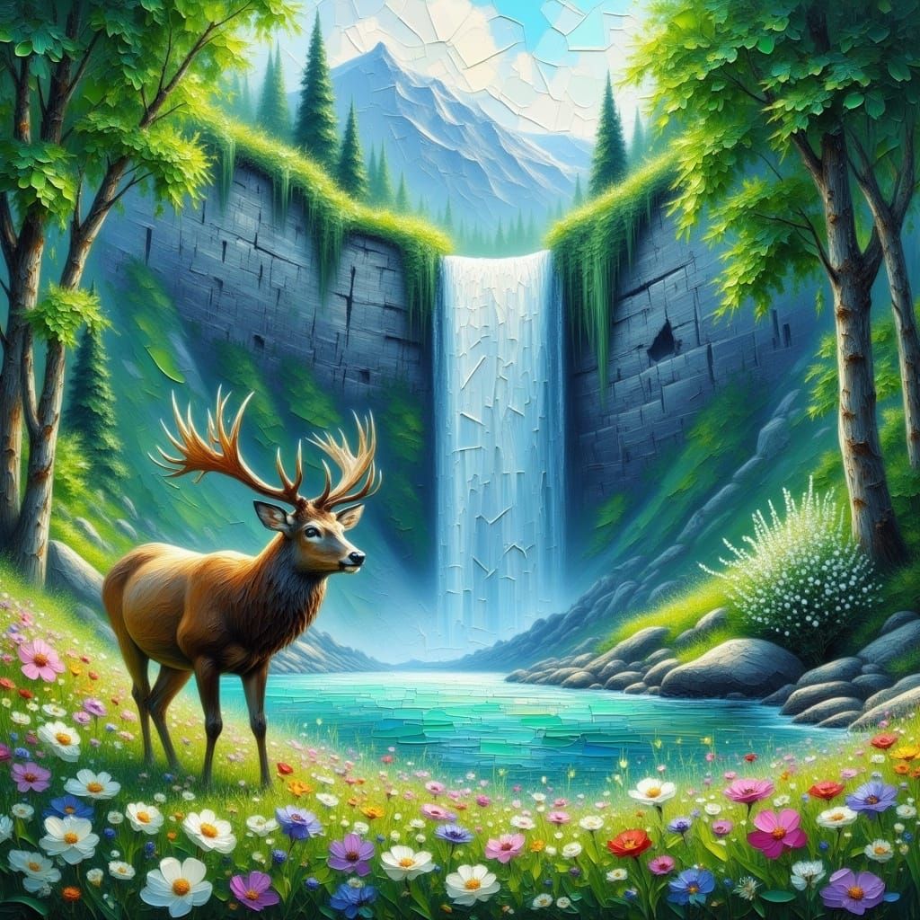 Majestic Waterfall in a Fantastical Landscape