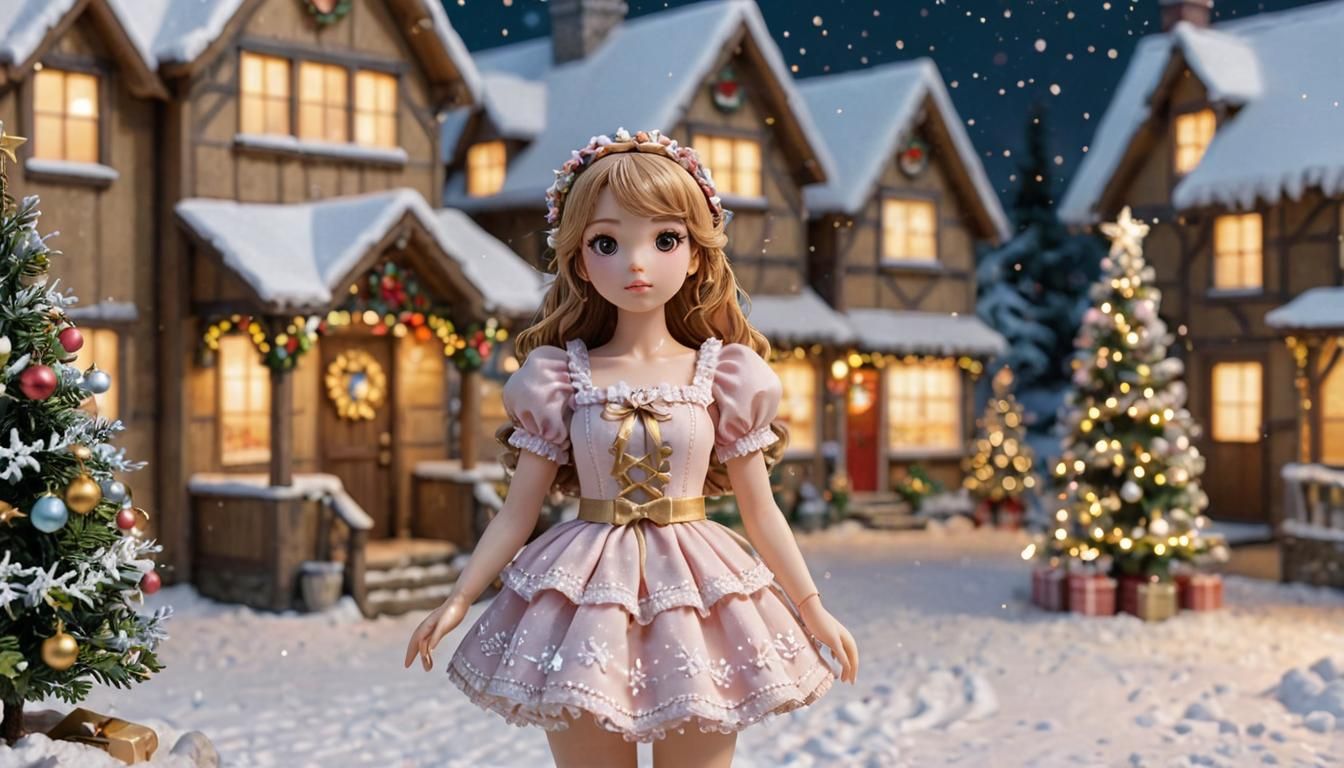 Kawaii Waifu Christmas Figurine in Miniature Fairyland