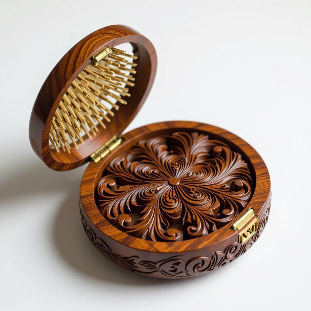 Wooden Hair Brush with Hidden Storage Compartment