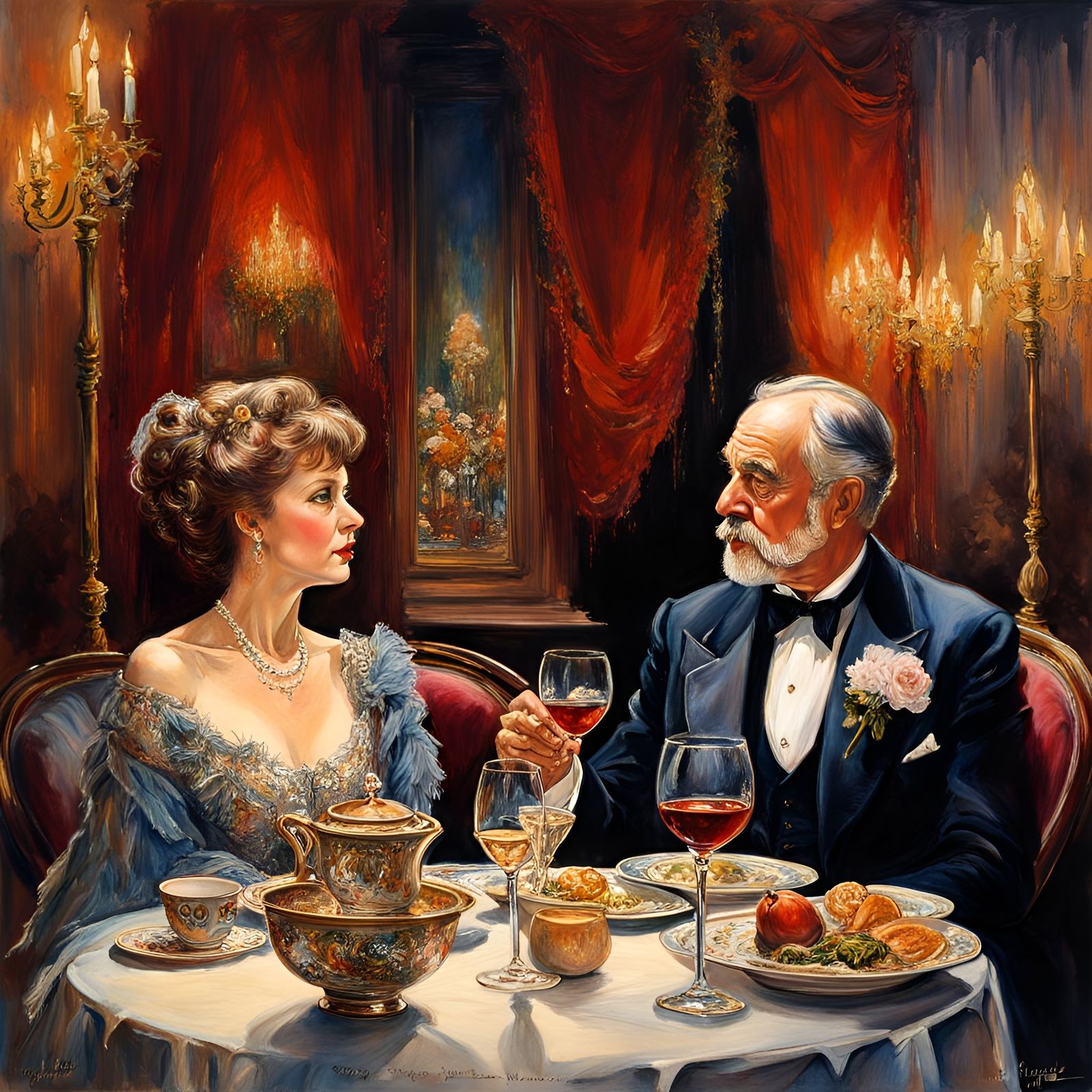 Film Noir Dinner at the Ritz: Watercolor Style