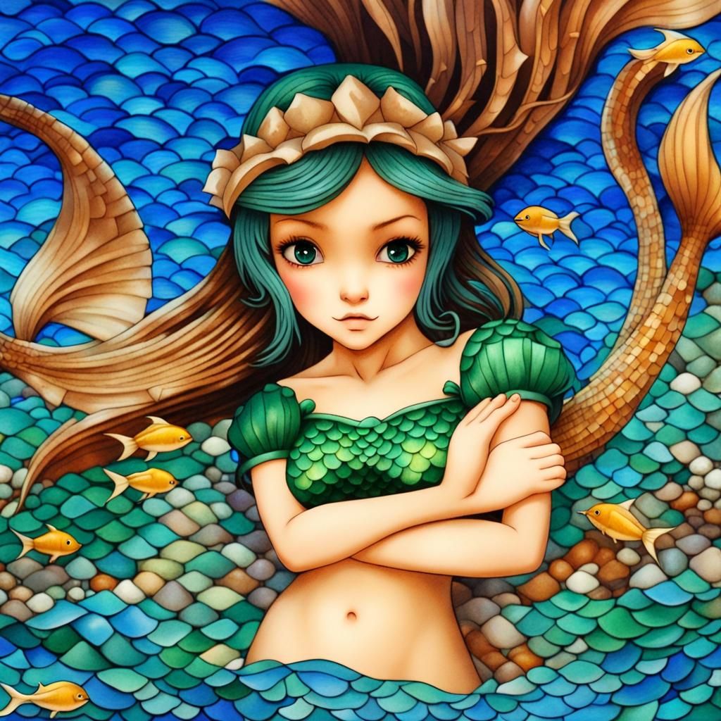 Chibi Mermaid in Atlantis Mosaic Art