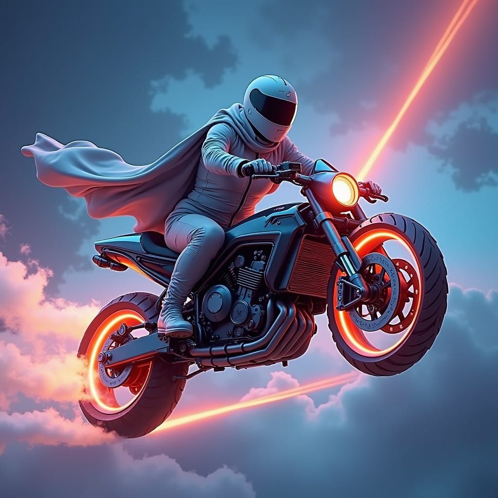 Futuristic Motorcycle Skydive at Sunset