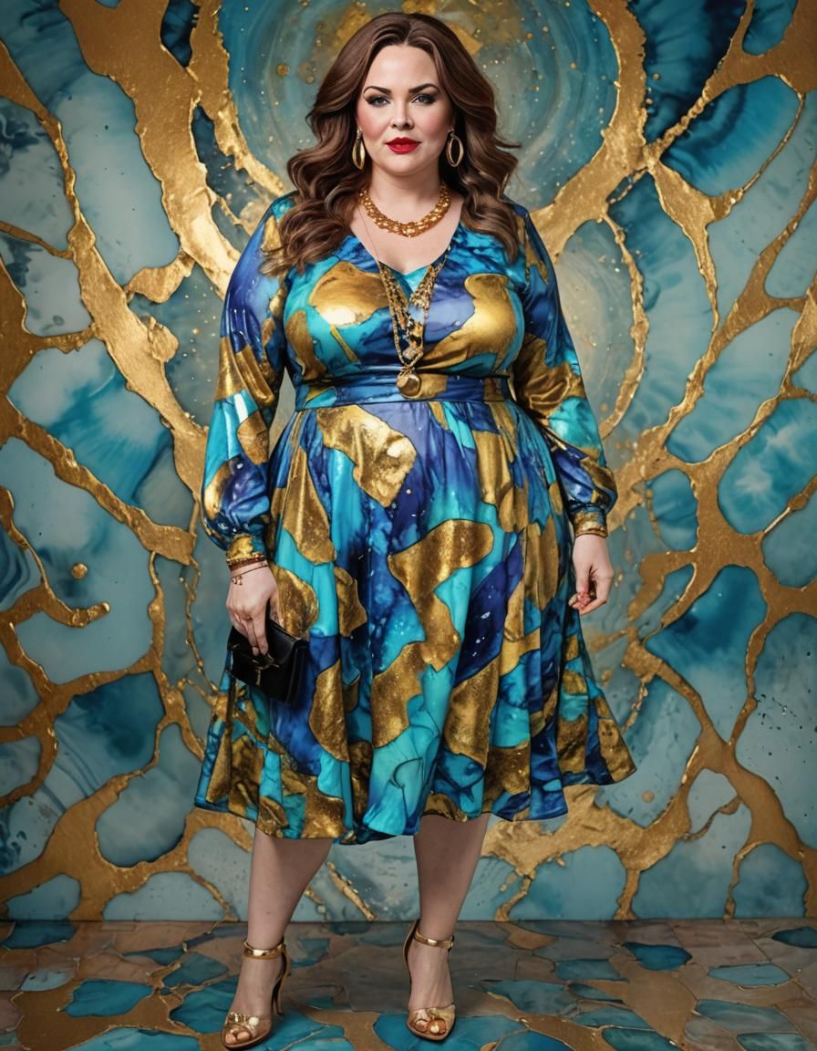 Psychedelic Alcohol Ink Portrait of Woman in Gold