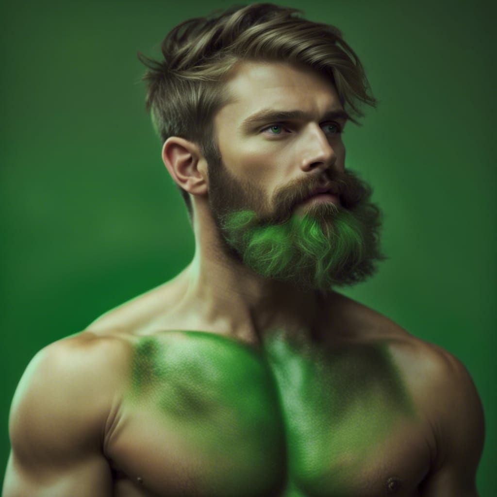 Personified Green: Handsome Man Portrait
