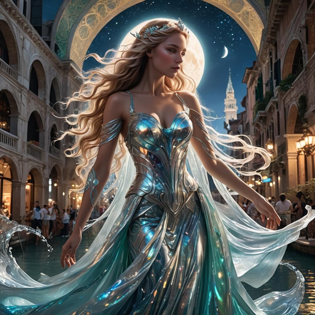 Futuristic Venus Emerges from Water in Cyberpunk Style