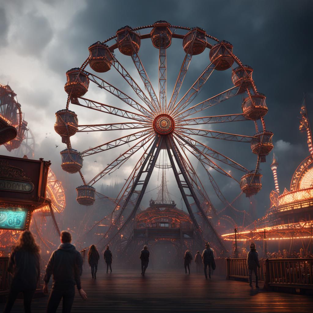 Dark and Scary Carnival Ferris Wheel in Fantasy Art