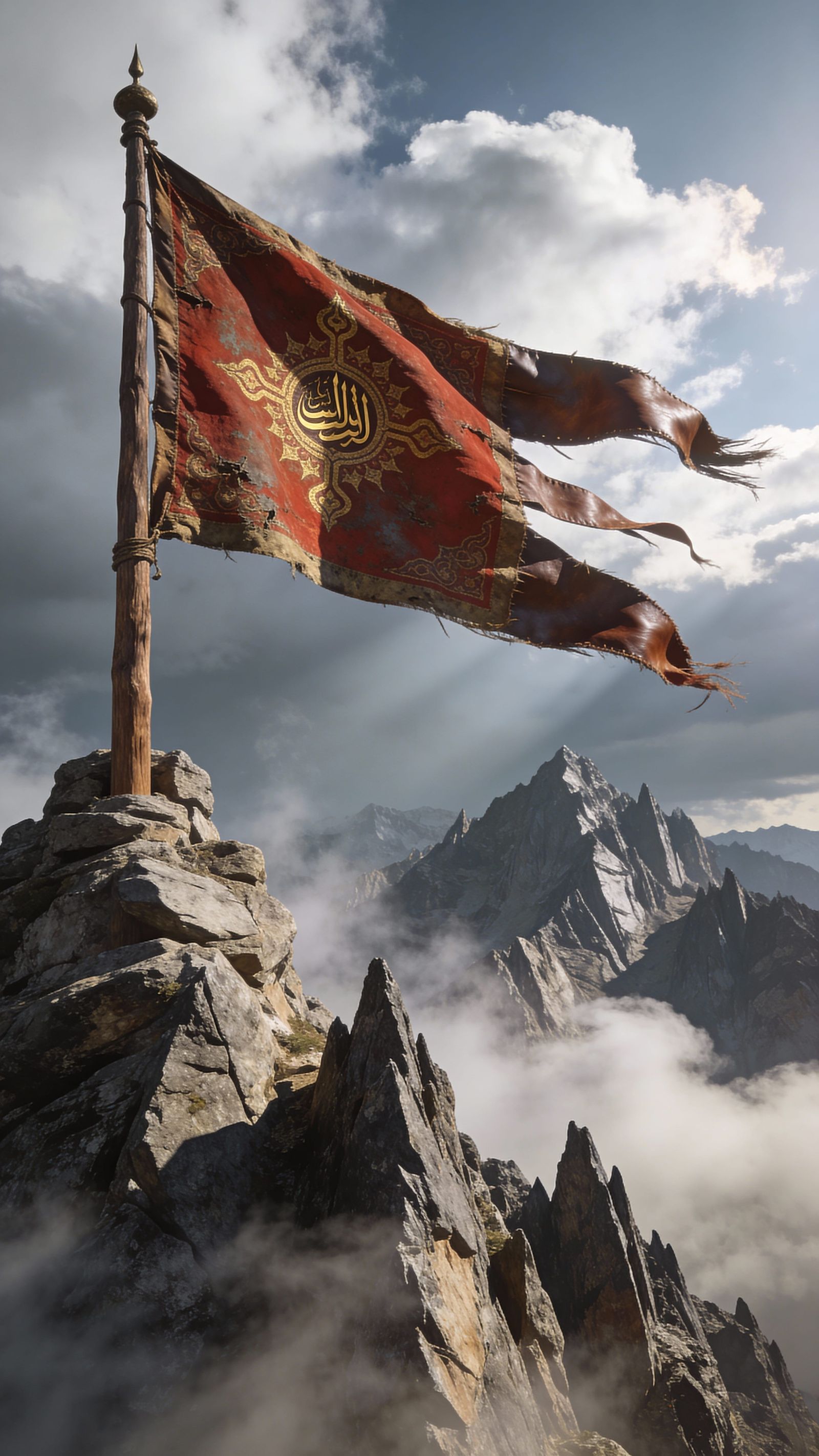 Majestic Persian Banner on Mountain Peak