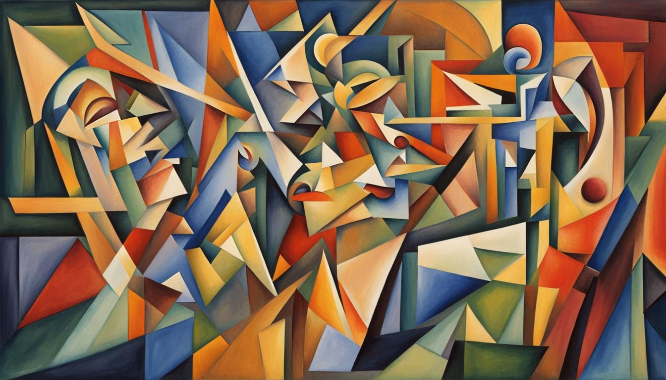 Cognitive Dissonance abstract cubism Euclidean Georgy Kurasov Albert Gleizes in Gouache Style, Watercolor, Museum Epic I...