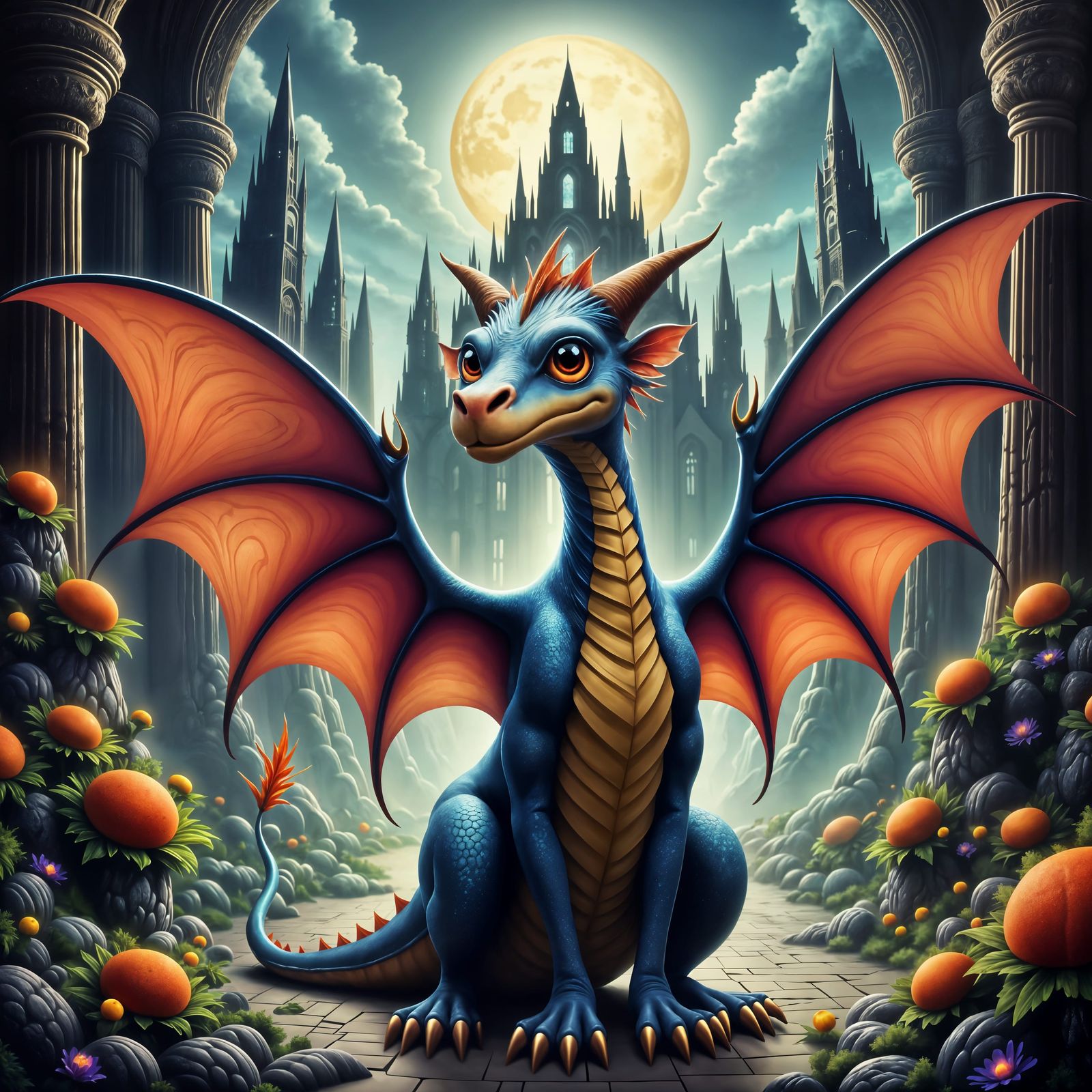 Whimsical Dragon Queen in Gothic Castle Kingdom