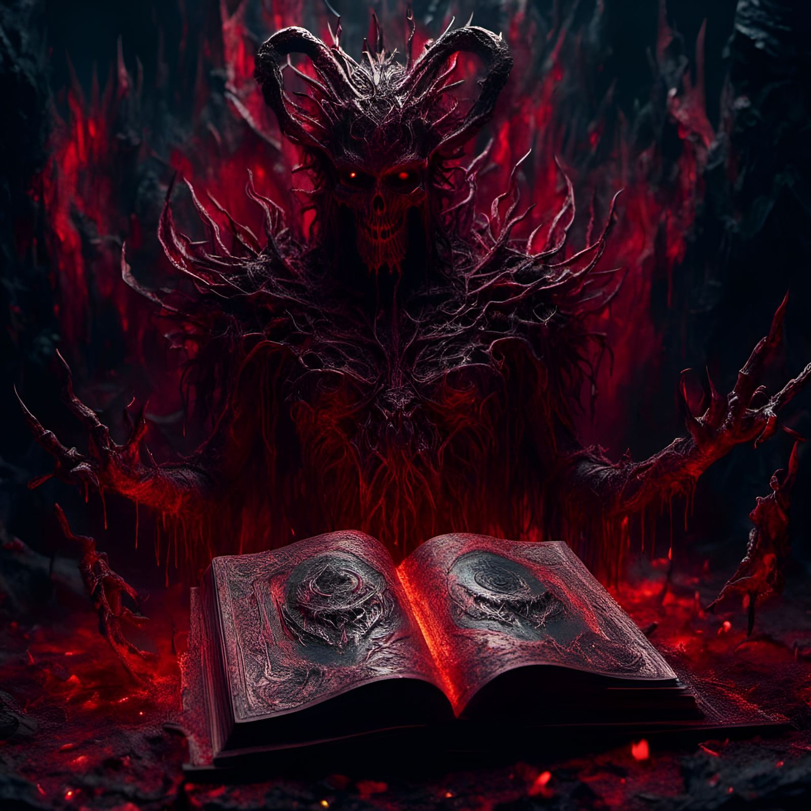 Epic Satanic Book of the Dead in Flames
