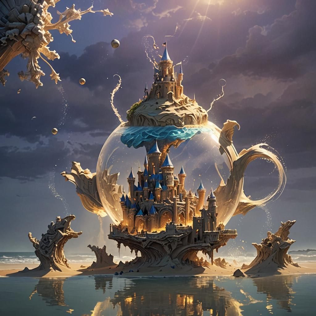 Majestic Sandcastle Fantasy Art in Golden Hour