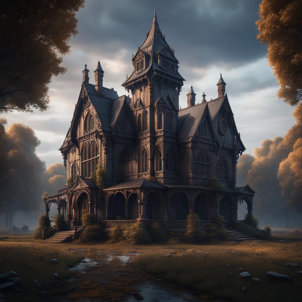 Gothic Manor on Farm in Detailed Matte Painting