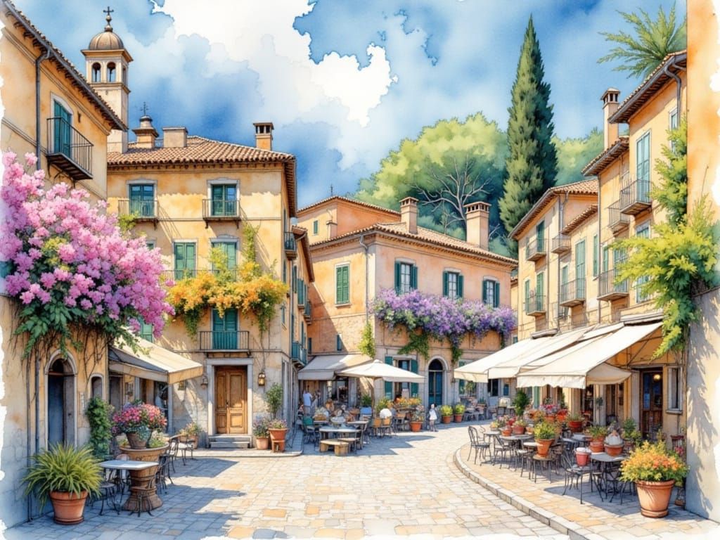 Palma de Mallorca Springtime Watercolor Painting