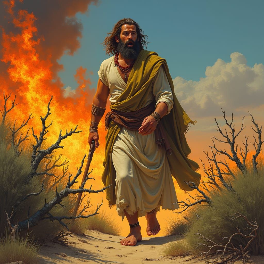 Moses and the Burning Bush in Vibrant Art