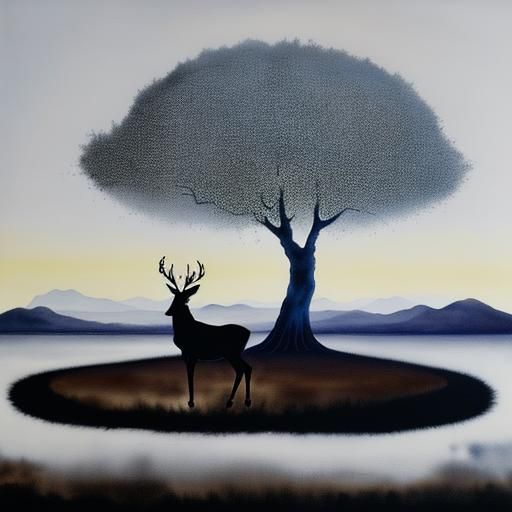 Surreal Stag Silhouettes in Dark Watercolor Style