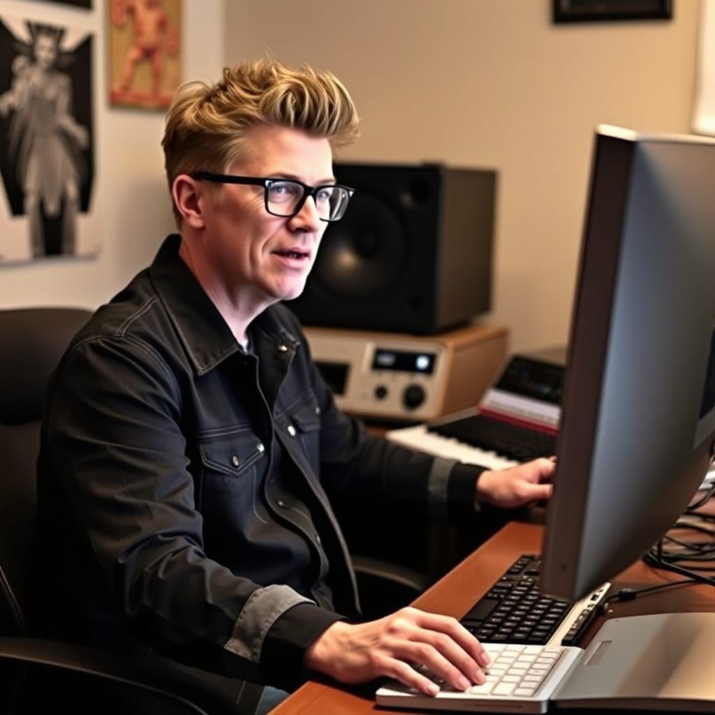 Rick Astley at Computer: A Nostalgic Portrait