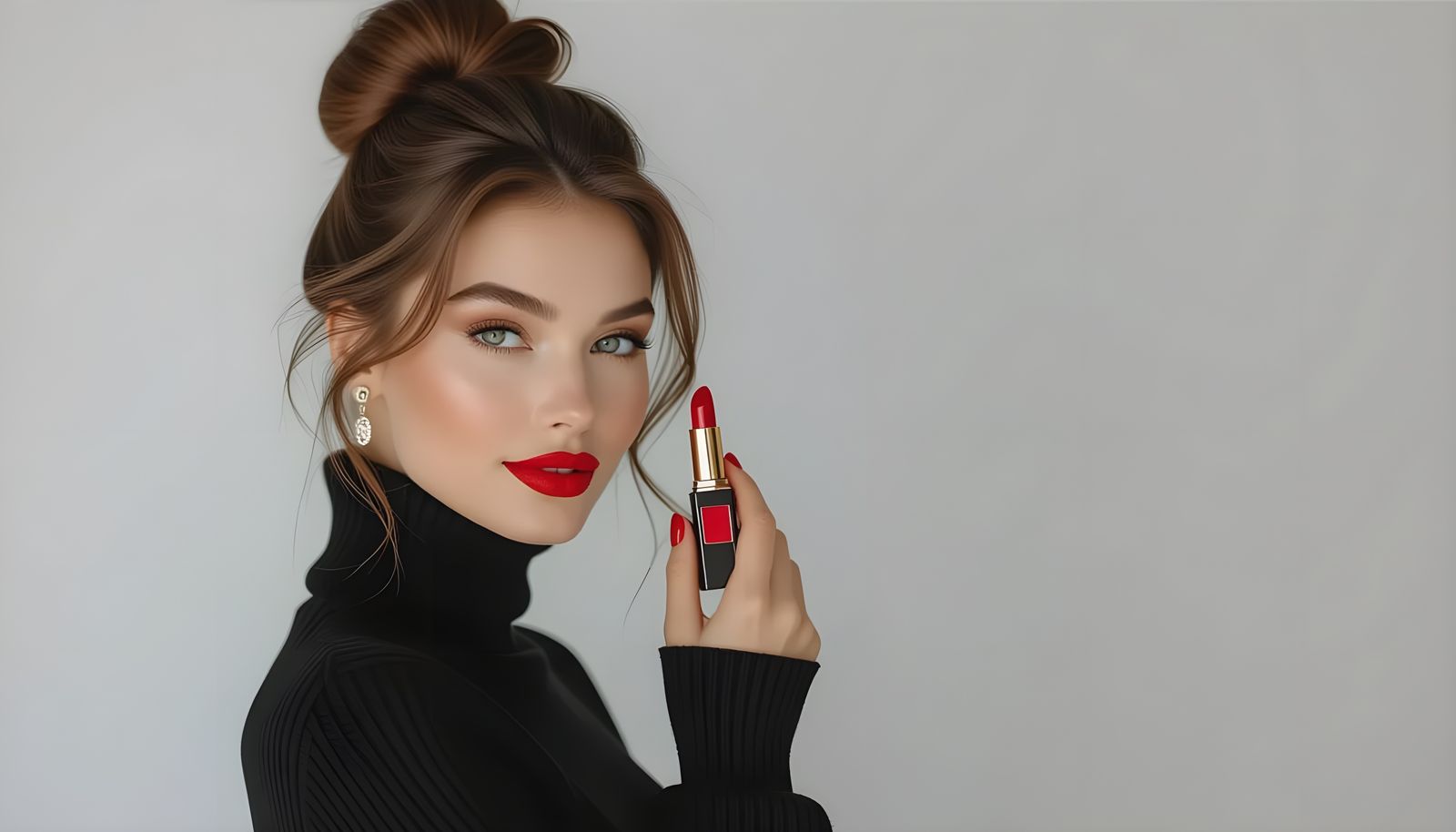Elegant Model Portrait with Red Lipstick, High-Fashion Aesth...