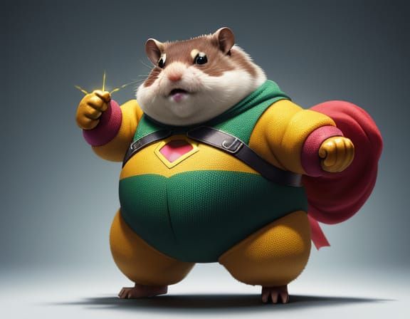 Pudgy Hamster Superhero in Vibrant Digital Art