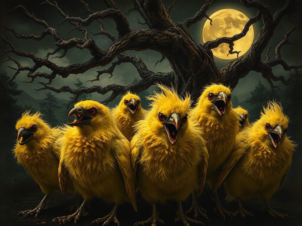 Creepy Canaries Under Horror Moon: Gothic Macabre Style